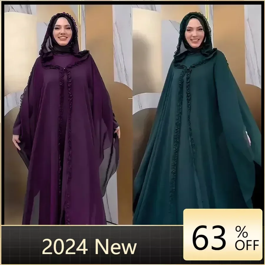 

Plus Size African Dresses for Women Summer Fashion African Long Sleeve Polyester Solid Color Long Maxi Dress Kaftan Muslim Abaya