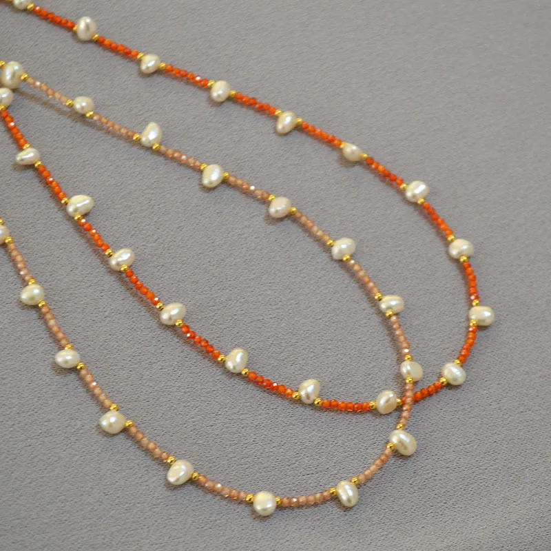 

New Niche Design High-end Zircon Freshwater Pearl Petals Beaded Strand Necklace for Women Clavicle Chain Sweet Statement Jewelry