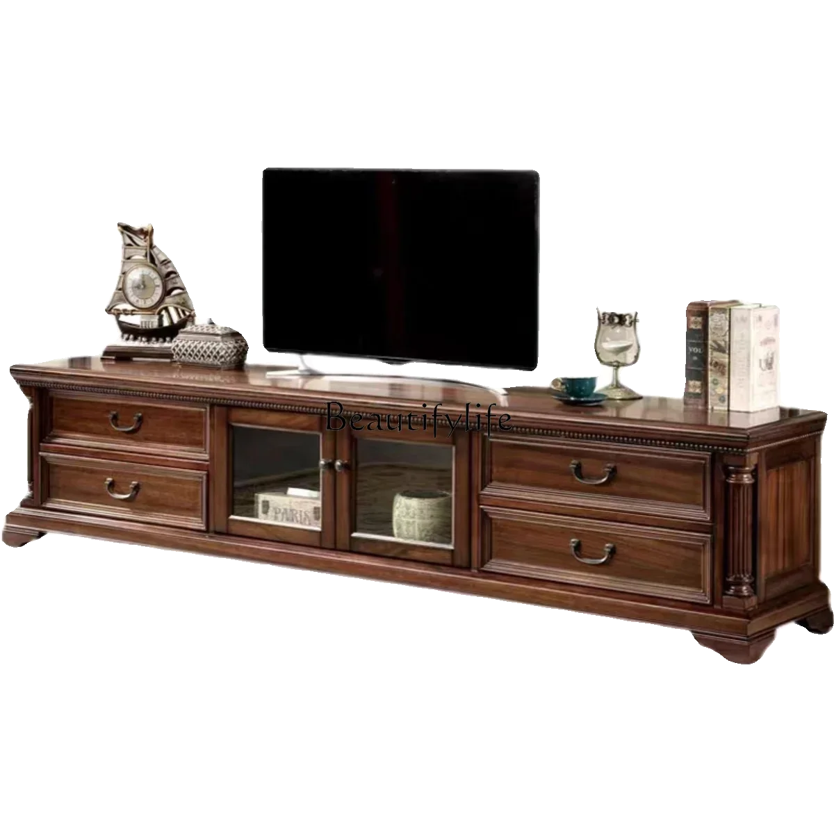 

ls 18 American all-solid wood TV cabinet European style small apartment furniture