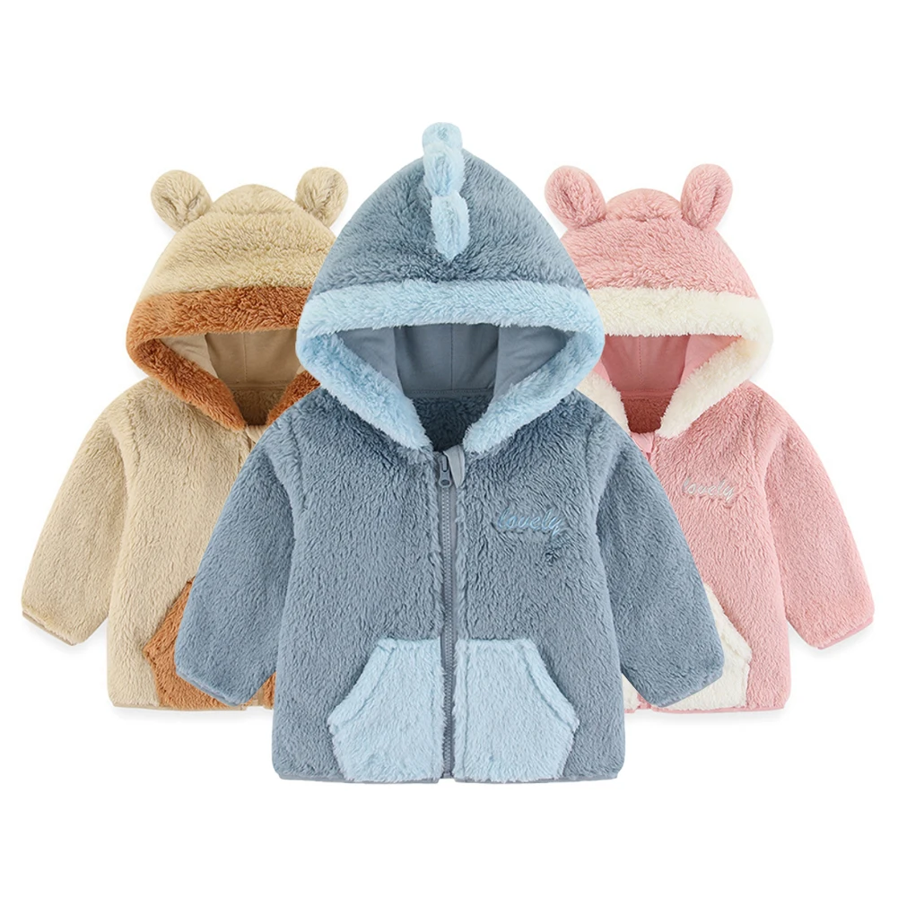 Baywell Kids Girls Warm Plush Hooded Coat Lovely Boy Fashion Zipper Jacket Autumn Children Girl Clothing 1-5 Years