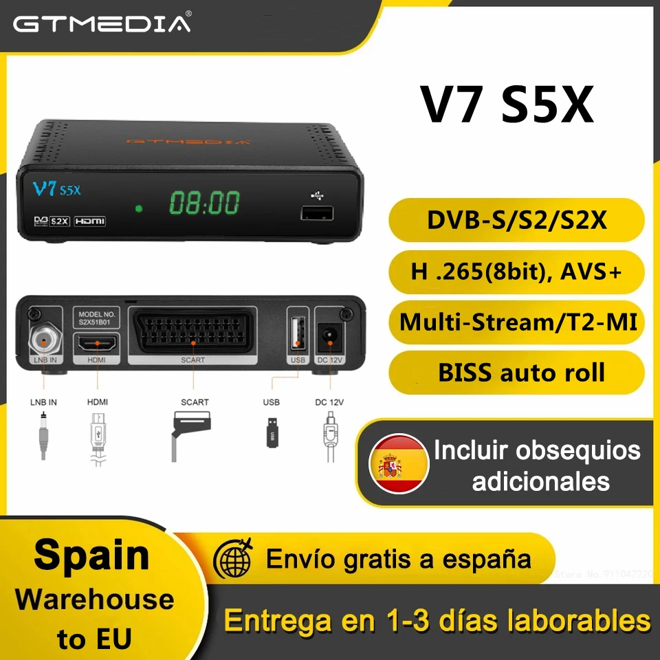 DVB-S/S2 Gtmedia V7 S5X спутниковый ресивер, обновленный GTmedia V7S HD с USB WIFI цифровой рецептор H.265 без приложения, в наличии в Испании