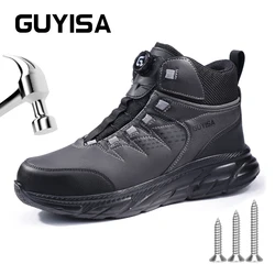 GUYISA Men's Safety Shoes Steel Toe Boots Waterproof Grey Anti Smashing Anti Piercing Intelligent Buckle