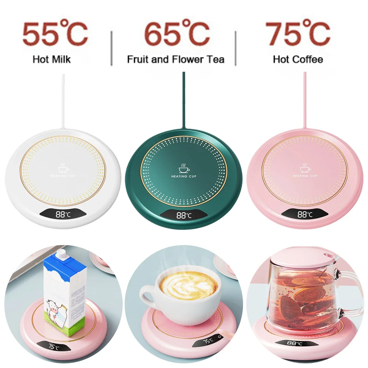 USB Cup Warmer 3 Temperature Settings Winter Coffee Mug Heating Coaster Smart Thermostatic Hot Plate Milk Tea Water Heating Pad