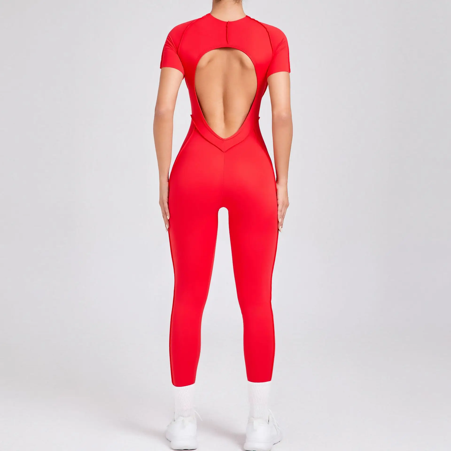 Short Sleeve Jumpsuit Gym Clothes For Women Sportswear Fitness Overalls Backless Scrunch Yoga Suit Sports Set Leggings Outfit
