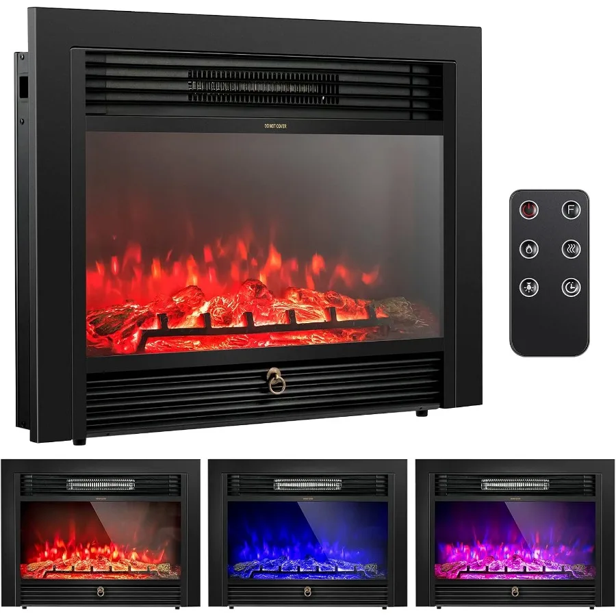 

28.5 Inches Recessed Electric Fireplace Insert Freestanding Fireplace Heater with Overheat Protection Realistic 3 Color Flame R