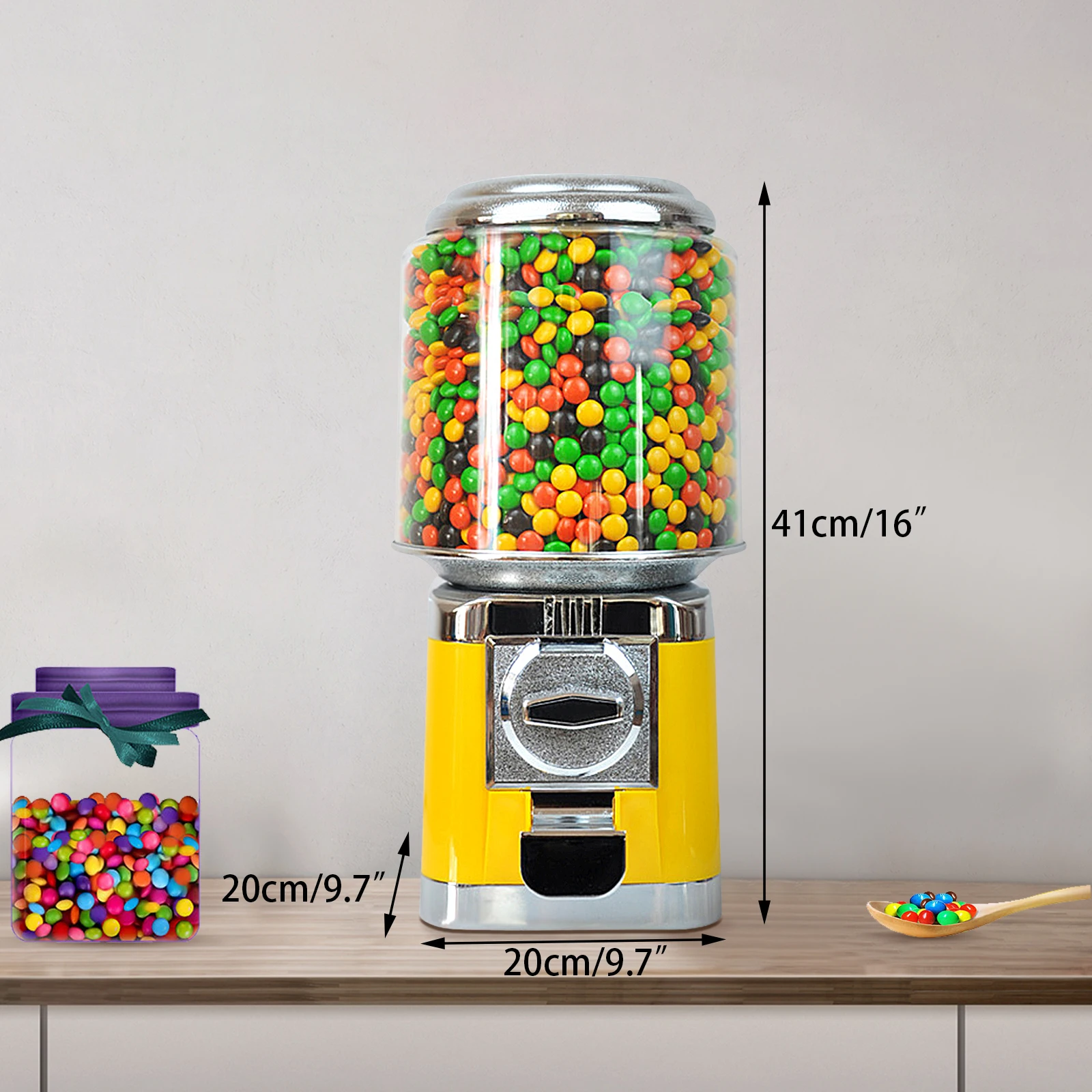 Candy Machine,200 Candies, 600-1000 Coins, Adjustable Dispenser, Space-saving, Easy Operation, Ideal Gift, Bright Yellow