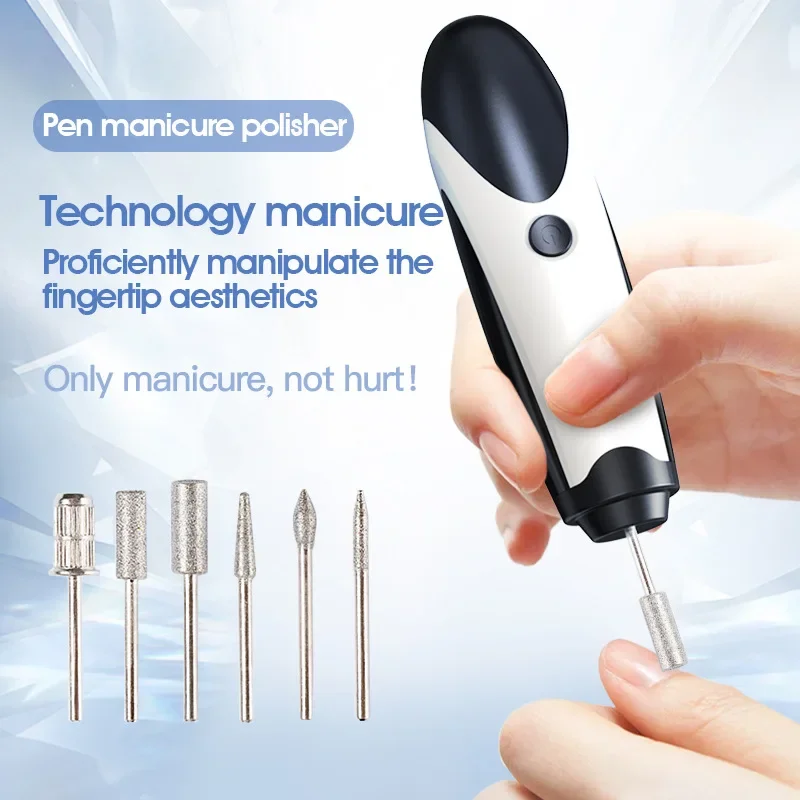 Nail Polisher USB Electric Nail Remover Nail Repair Exfoliation Dead Skin 6 Polishing Heads Durable Easy To Carry