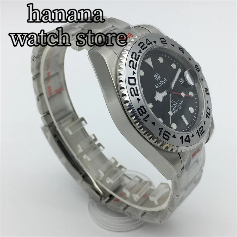 Мужские часы для дайвинга 40 мм GMT NH34A с автоматическим механизмом C3, светящийся черный циферблат, сапфировое стекло, ремешок из нержавеющей стали