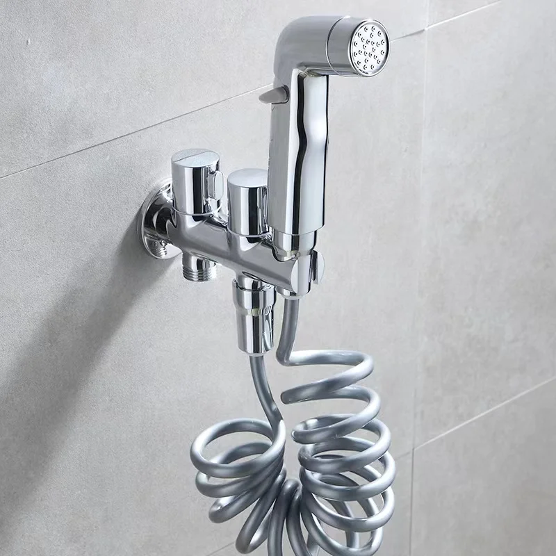 New Design Chrome Toilet Hand Spray Brass Bathroom Shattaf Bidet Sprayer With Diverter Wall Holder Flexible Hose