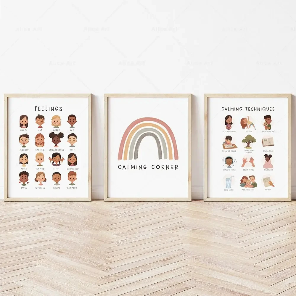 Calming Techniques Emotions Chart Feelings Canvas Poster Print Affirmation for Kids Wall Art Picture Montessori Homeschool Decor