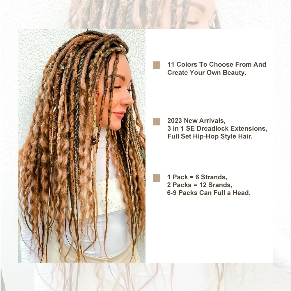 Dansama-extensões de Dreadlock sintético misturadas para mulheres, pavões de ponta única, tranças boho com caixa, estilo hip-hop, 3 em 1