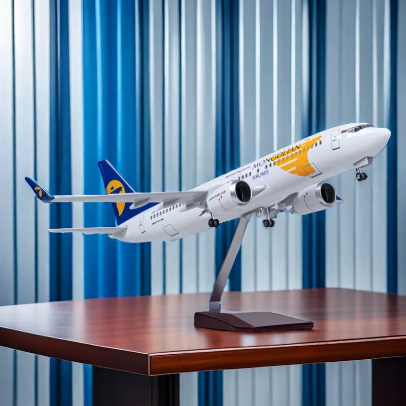 

about 47CM Airplane B737-800 Aircraft Mongolian Airline W Light and Wheel landing gears Diecast Plastic Resin Plane Model Toy