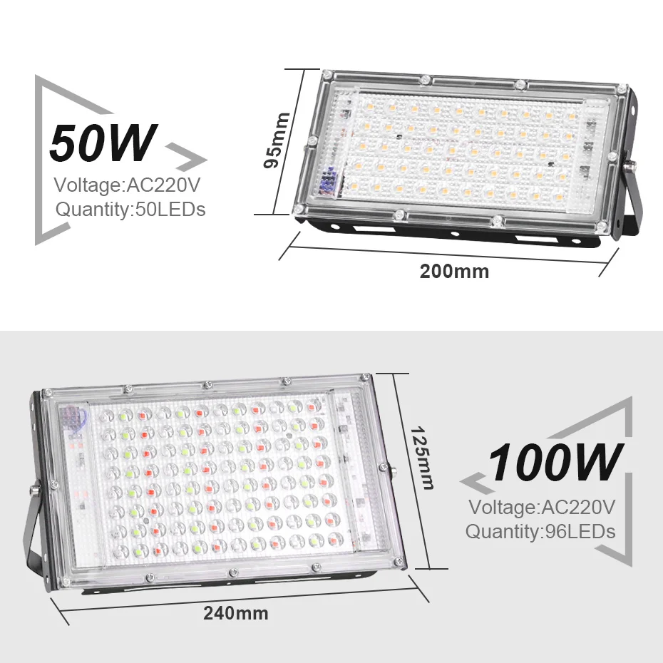 220V LED Floodlight Outdoor 100W 50W wodoodporny 2835 RGB ciepły/zimny biały reflektor z wtyczką ue pilot lampa uliczna Decor