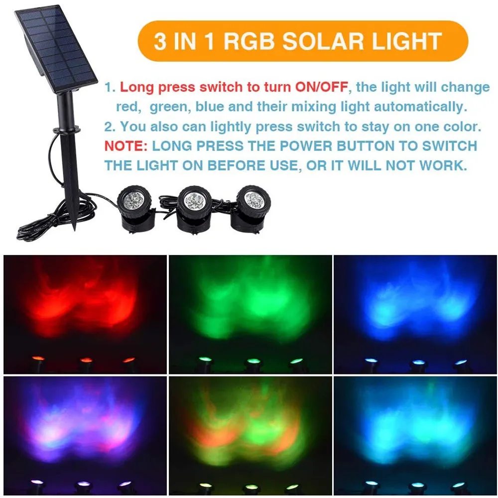 Solar Pond Lights RGB Color Changing Underwater Pond Lights Outdoor Waterproof LED Landscape Spotlights for Fish Tank Garden