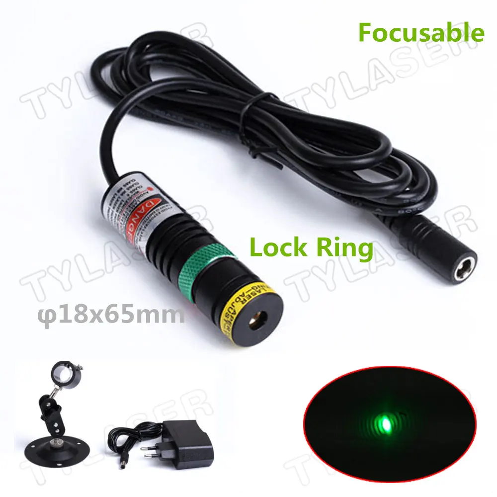 Focusable D18X65mm 520nm Direct Green Dot Laser 10mW 20mW 30mW 50mW 80mW Laser Module for Laser Pointer Woodworking Positioning