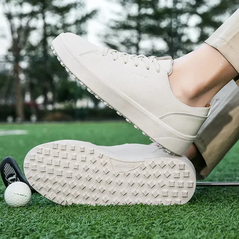 

Men Women Golf Shoes Breathable Leather Training Sneakers Spikeless Trainers Laceup Business Casual Travel Footwear Black White