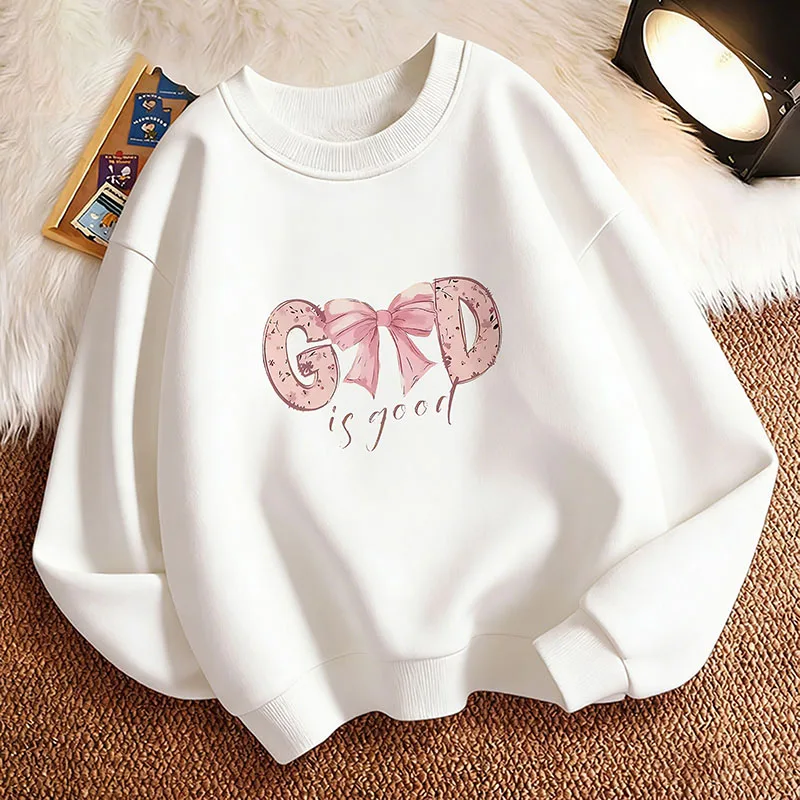 God Is Good with Bow Pullover Graphic Hoodie Kids Children's Sweatshirt Hoody for Boys Girls Autumn Winter Casual Hoodies