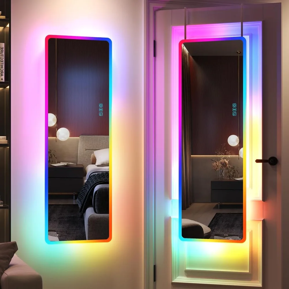 

47" X 16" LED RGB Full Length Mirror, 14 LED Light Dimmable Brightness Adjustable Speed, Wall Mounted Lighted Mirror