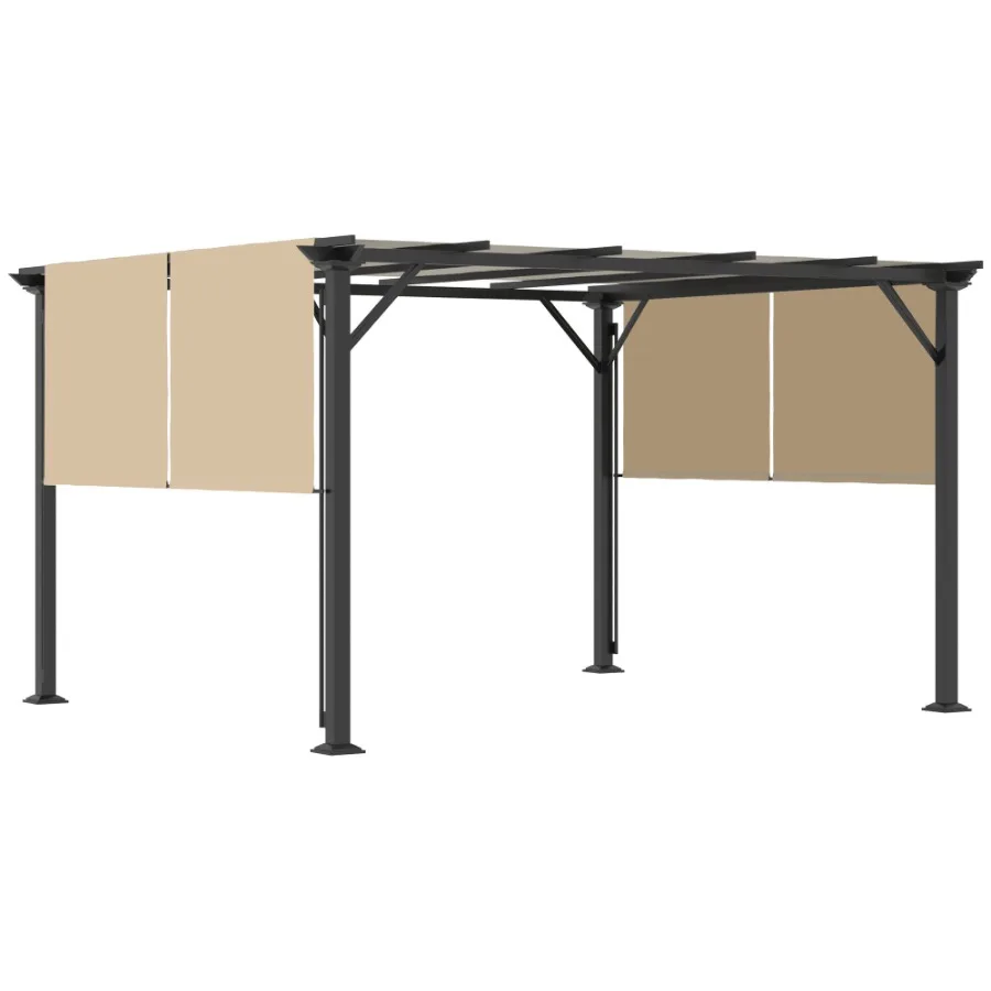 

12x10 Retractable Pergola with Sun Shade Canopy UVFighting and Waterproof Steel Frame for Backyard Garden Patio Beige