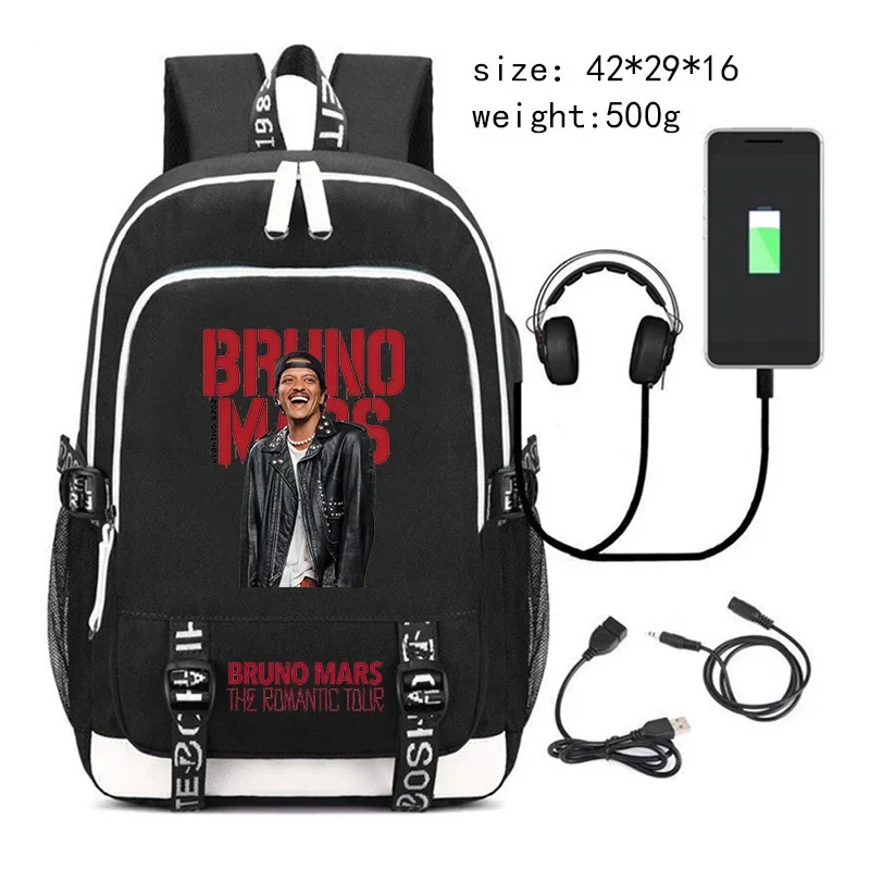 

Bruno Mars The Romantic Tour Print Backpack Teenager Laptop Backpack Usb Charging School Backpacks Men Outdoor Travel Backpack