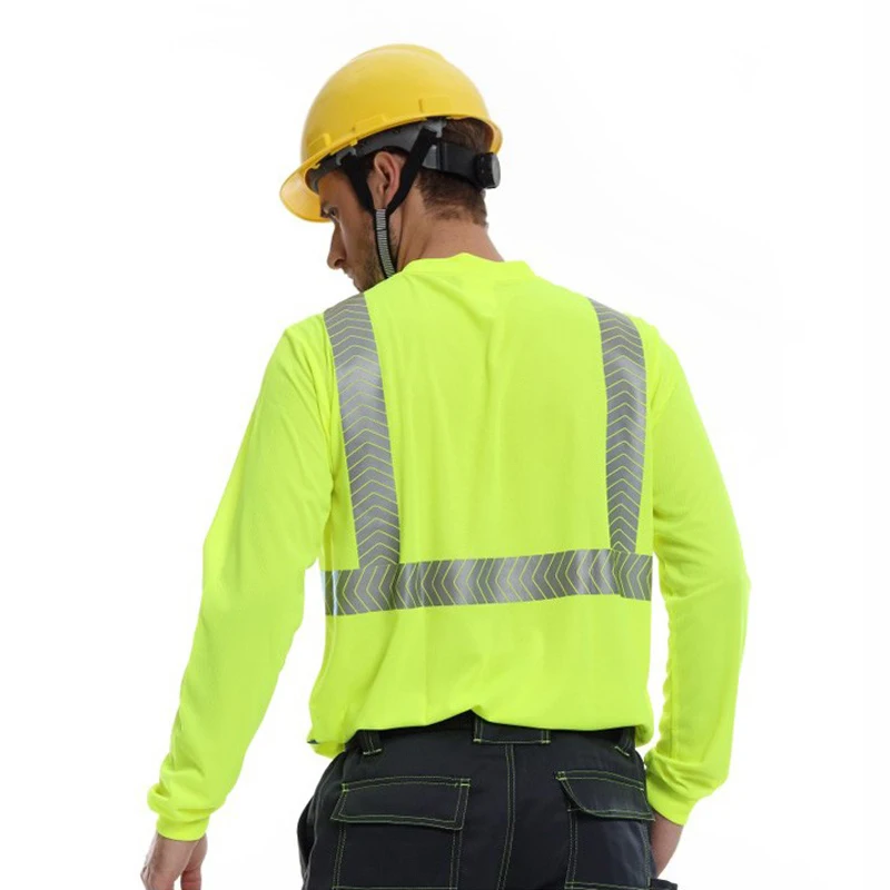 Veiligheidspoloshirt Constructie Reflecterend Shirt met hoge zichtbaarheid O-hals Hi Vis Werkkledingshirt met lange mouwen (S-4XL)