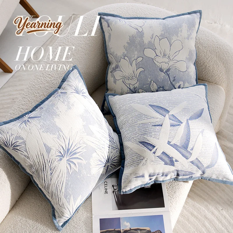 

Nordic Minimalist Cream Flower Blue Pillow Cushion Sofa Modern Bay Window Throw Pillow Cover With Core