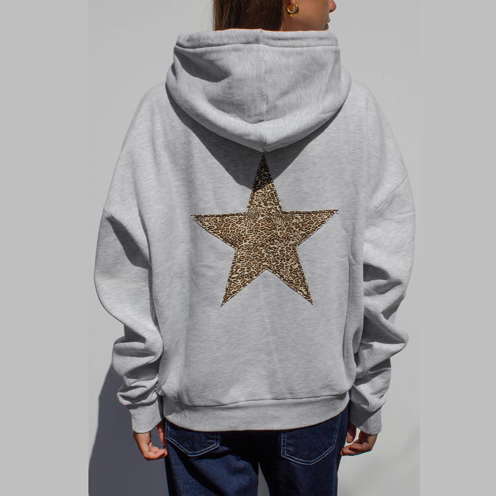 Women's Clothing Hoodie Trend Casual Loose Star Print Long Sleeve Hooded Sweatshirt with Front Pocket for Fall Winter Streetwear