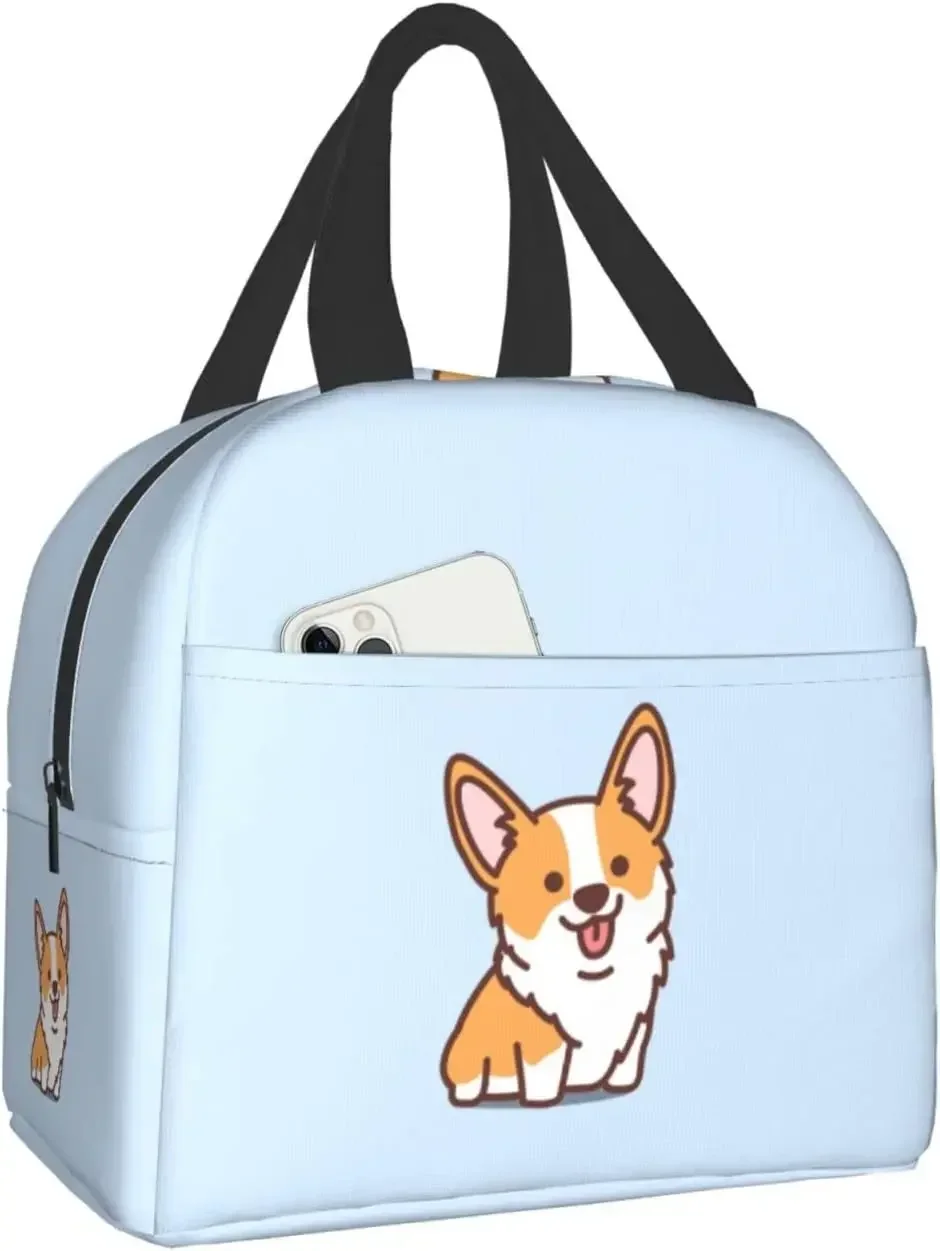 Cute Corgi Sleeping and Love Print Lunch Box, Kawaii Small Insulation Lunch Bag, Reusable Food Bag Lunch Containers Bags