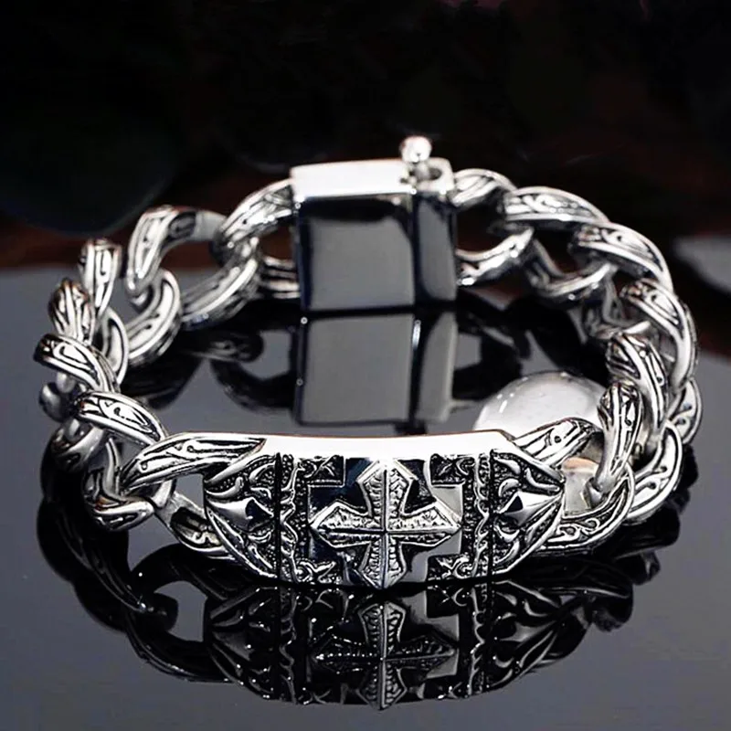 

Punk Rock Retro Cross Bracelet Titanium Steel Chain Bangles for Men Women Cool Hip Hop Y2K Fashion Jewelry Bangle Accessories