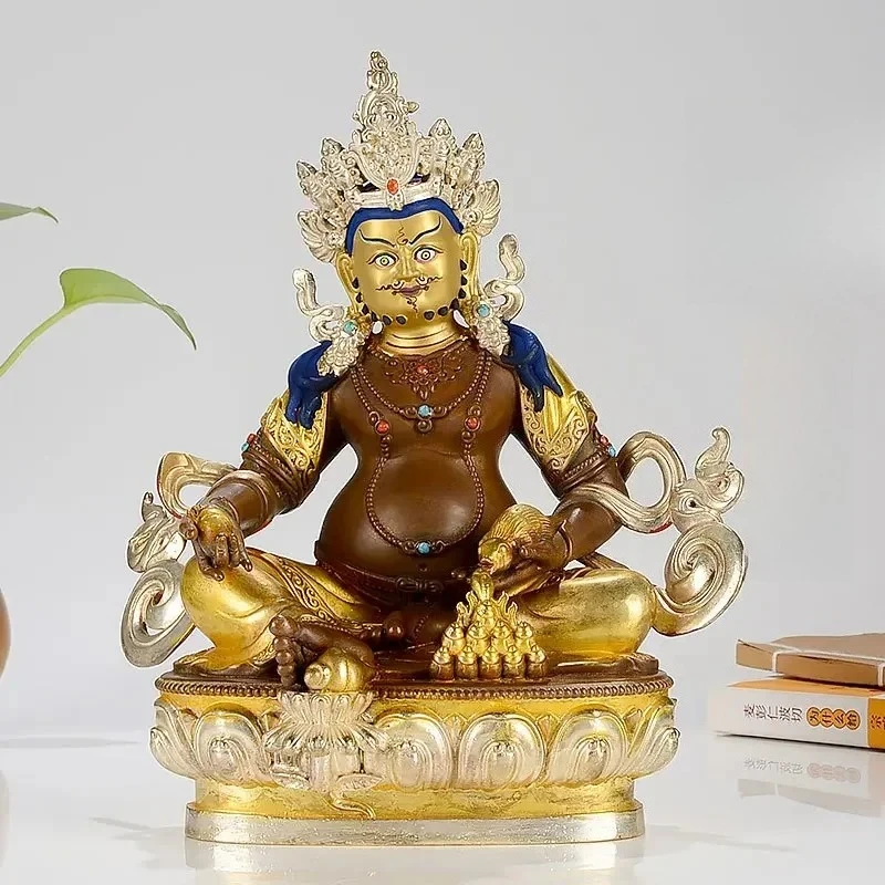 21cm High grade gilding Buddha statue temple effective Tibetan Nepal God of wealth Yellow Jambhala Mammon Buddha