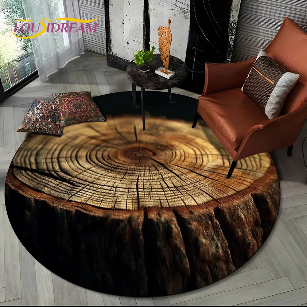 3D Wood Grain Effect Round Rug – Soft Non-Slip Decor Carpet for Living Room Bedroom Playroom