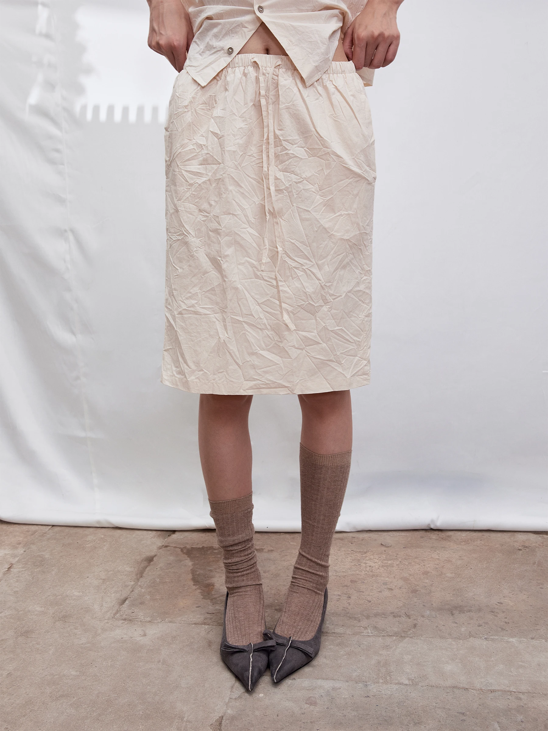 Natural Crumpled Texture Low Waist Straight Cut Split Half Skirt Easy to Manage No Ironing Required Cotton Ladies Skirt
