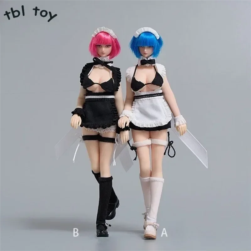 CD053 1/12 Scale Female Soldier Doll Maid Suit Apron Uniform Clothes Model for 6'' Action Figures Gift Toys Body