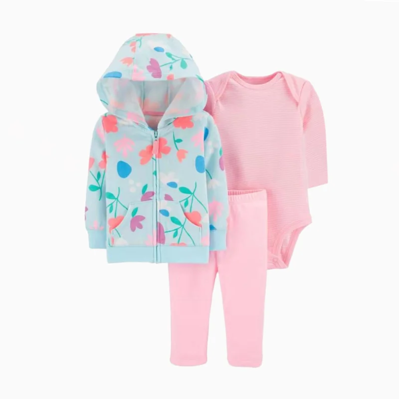 2025 New Bebe Baby Girls Boys Clothes Hooded Cotton Fleece Sweater+Trousers+Bodysuits Winter 3 Pieces Sets Newborn baby clothing