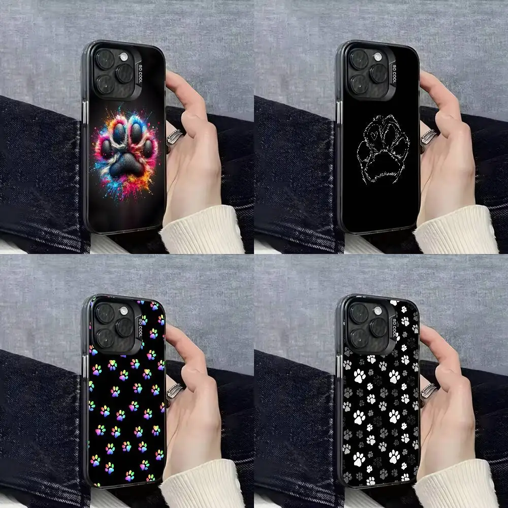 

Dog Footprints Puppy Paw Print Phone Case For iPhone 17,16,15,14,13,12,11,Pro,Max,Plus,E,SE4,Air,Mini Black IMD Cover