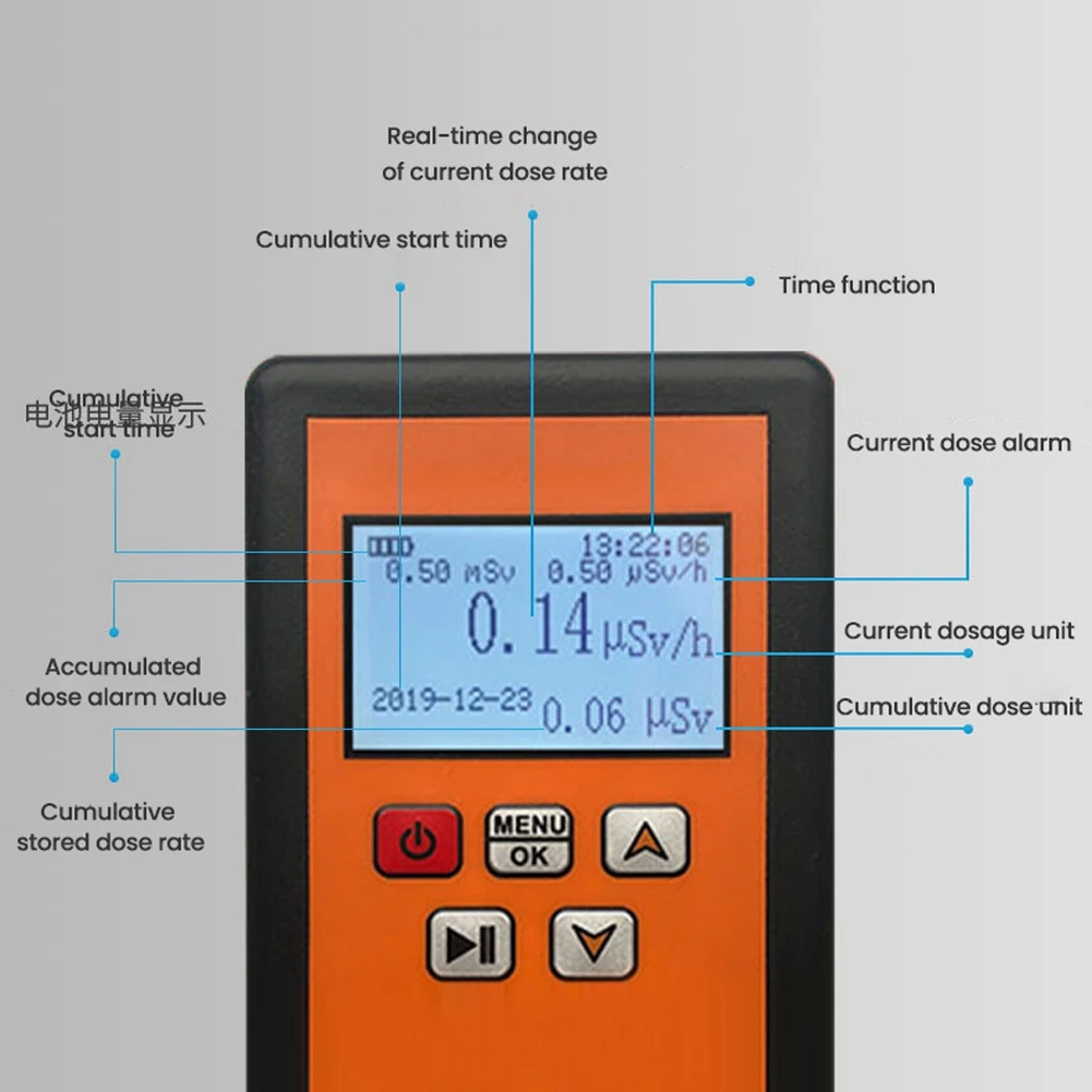 Imagem -03 - Detector de Radiação Nuclear Portátil Display Lcd Testador Radioativo Doméstico Contador Geiger Beta y Detecção de Raio x Nr750