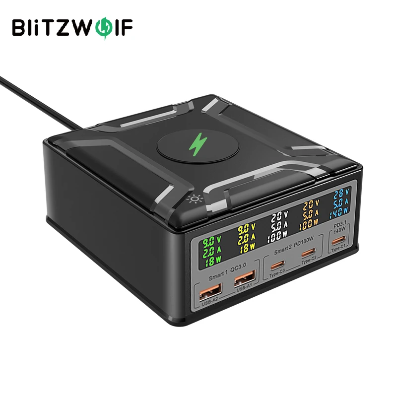 

[GaN Tech] BlitzWolf BW-S28 260W 5-Port USB PD Digital Display 140W PD3.1 PPS Fast Charger 2USB-A+3USB-C 15W Wireless Charger