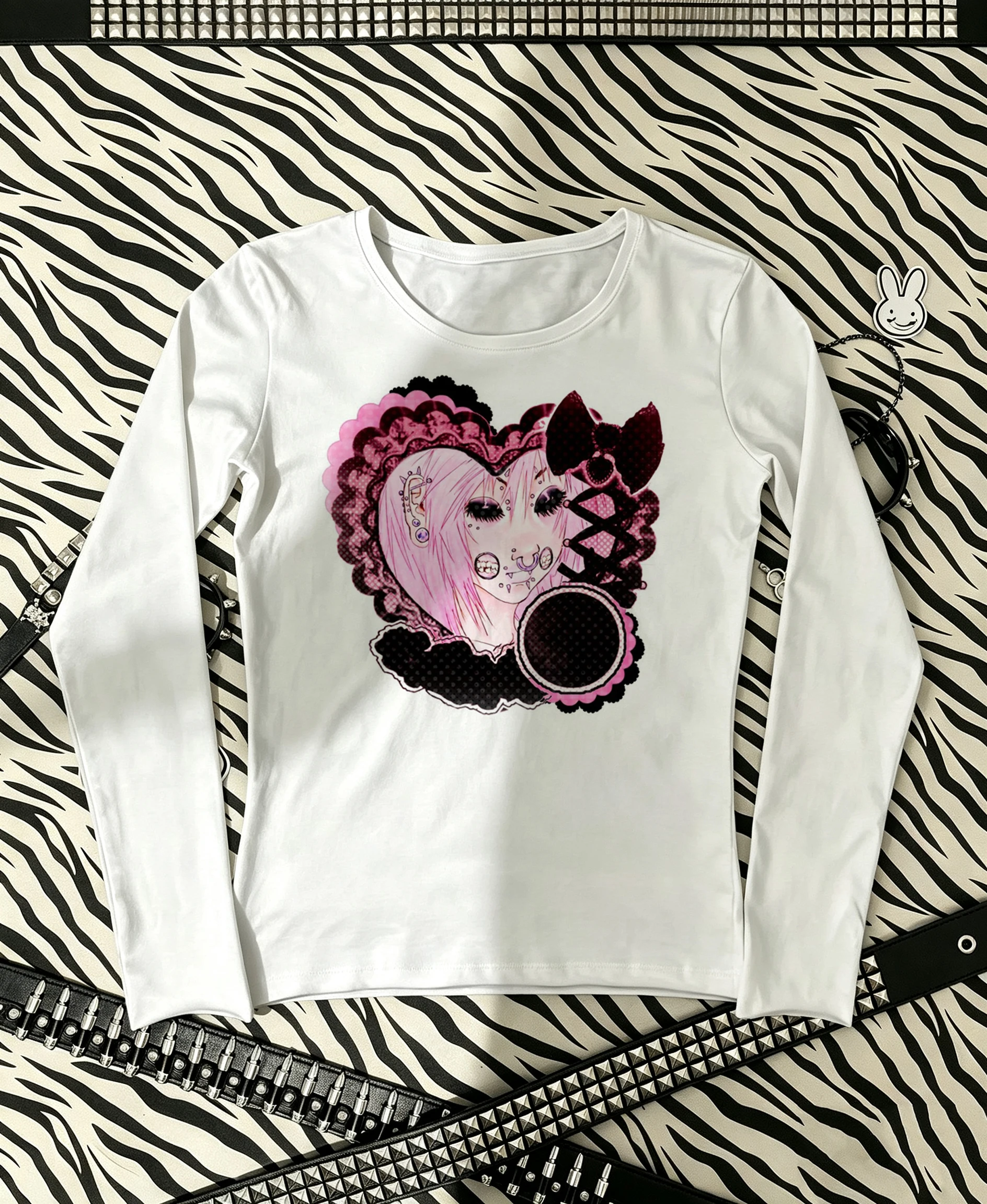 Long Sleeve T-Shirt Y2K Cyber Anime Girl Print Retro Computer Headset Kawaii Harajuku Streetwear Graphic Tee Top 2026 Autumn