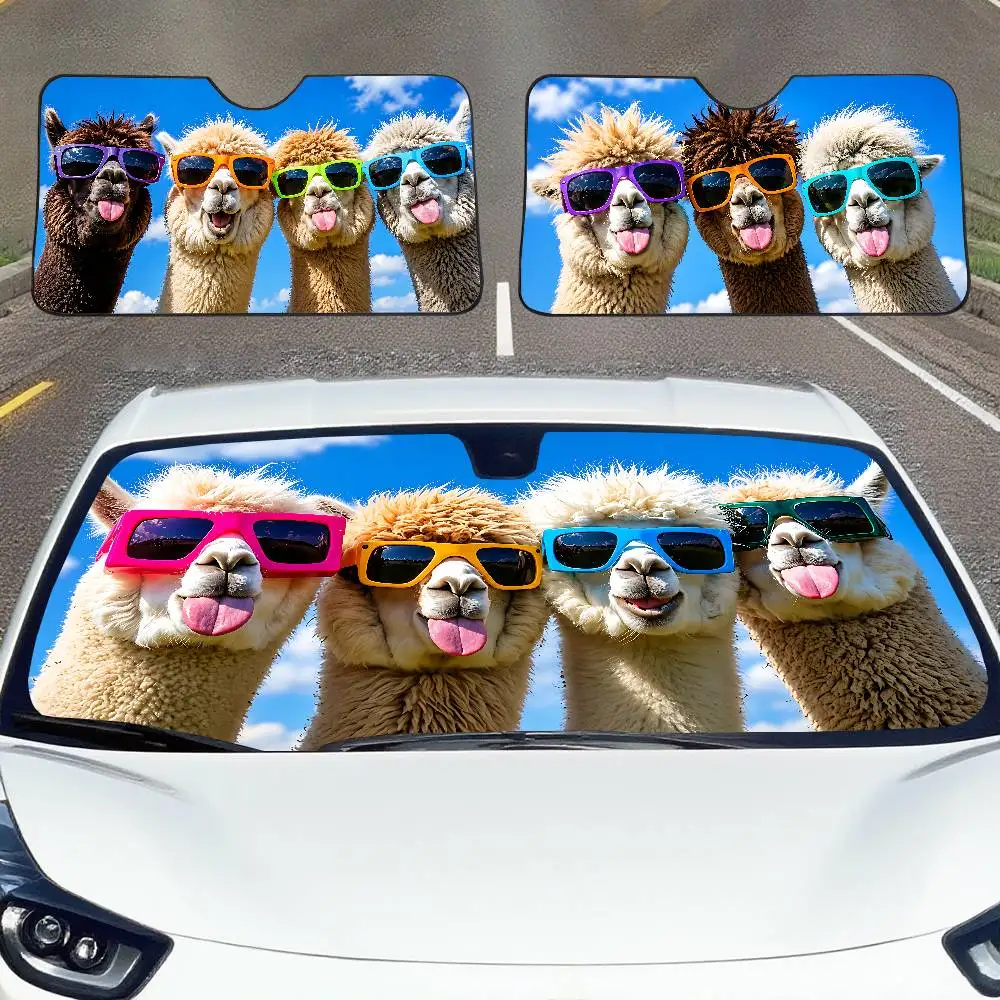 Funny Alpaca Car SunShade Windscreen Cover Windshield Car Window Sun Shade Auto Visor Car Accessories