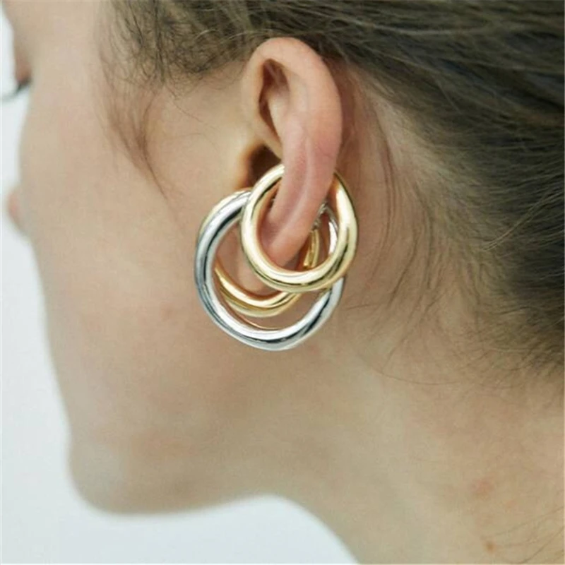 

Brass Geo Solid Non Periced Stud Earrings Punk Party Gown Brincos Runway T Show Party INS Rare Japan South Korean Trendy