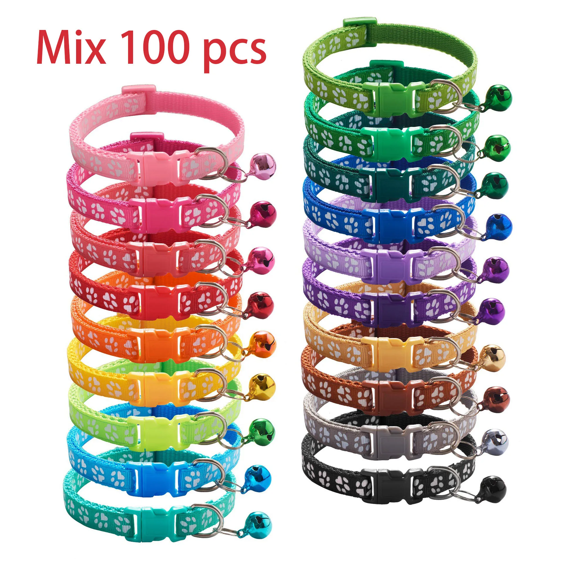 100 PCS Wholesale With Bell Collars Delicate Safety Casual  Dog Collar Neck Strap Fashion Adjustable Bell Pet Cat Dog Collars