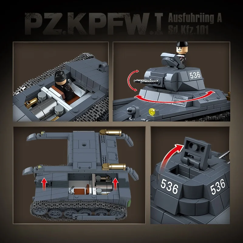 New WW2 Military Weapons Tank No.1 A-type Model Building Blocks Diy Bricks World War II Army Soldiers Kids Toy Gifts 565PCS