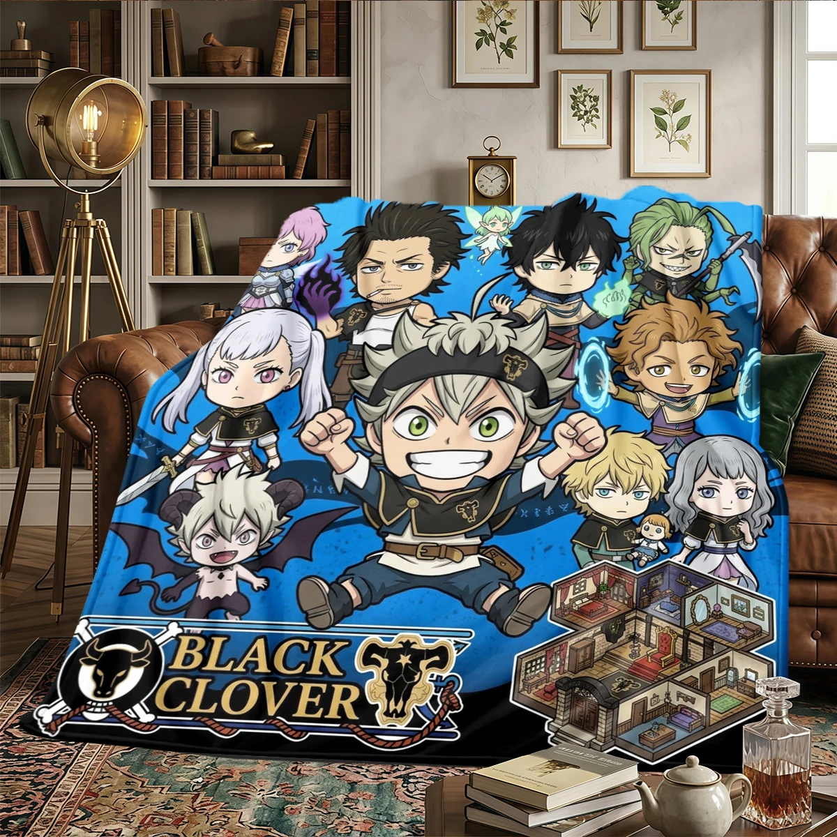 Black Clover Warm Comfortable Flannel Blanket Printed, Fits Bedrooms, Chairs, Travel -HE2