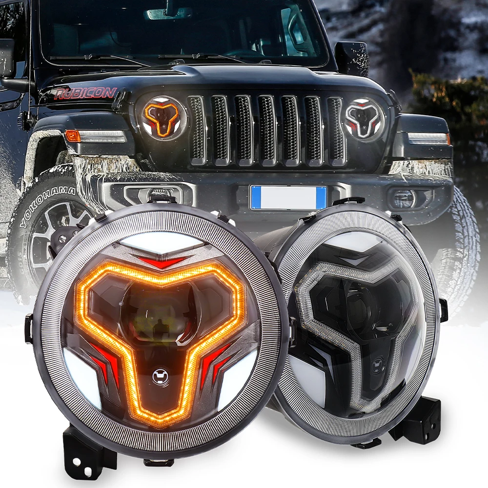 9 Inch Round Led Headlights Plug and Play with Halo DRL Turn Signal Headlamp for 2018-2021 -Wrangler JL JLU Gladiator JT