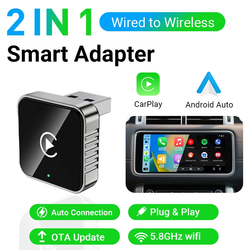 

Новый Super Mini Carplay AI Box с проводом к беспроводному CarPlay/Android Auto 2in1 Box 5 ГГц WiFi5 для 99% оригинального проводного CarPlay/автомобиля