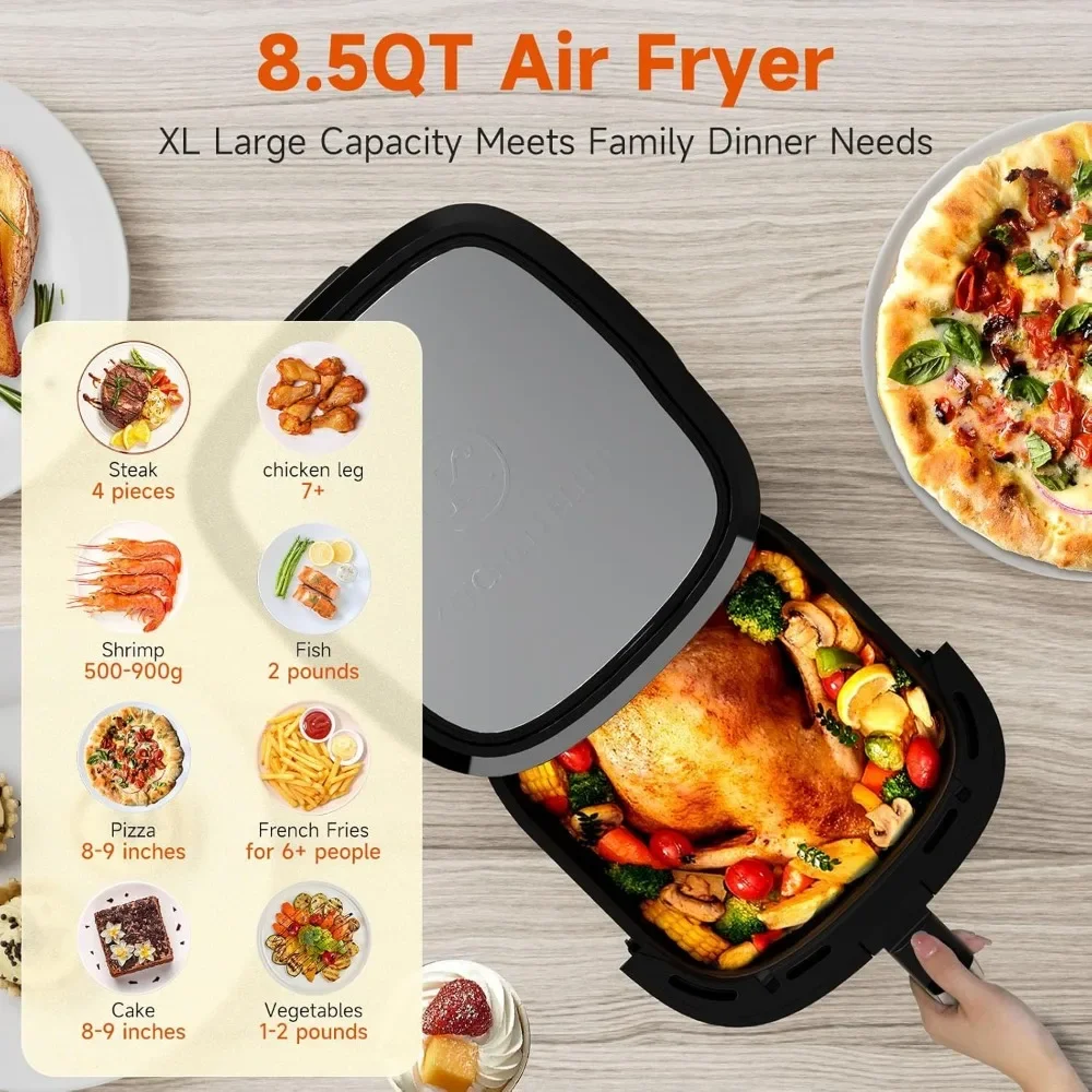 Air Fryers With View Window, 8.5QT Large Airfryer, 8-in-1 Digital Control & 400°F Temp, Nonstick Dishwasher-Safe, Air Fryers