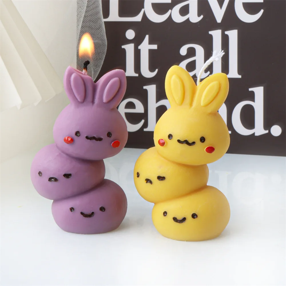 3D Cheese Rabbit Candle Silicone Mold DIY Macaron Cake Burger Rabbit Baking Tool Cute Animal Aromath Gypsum Mould Easter Gifts