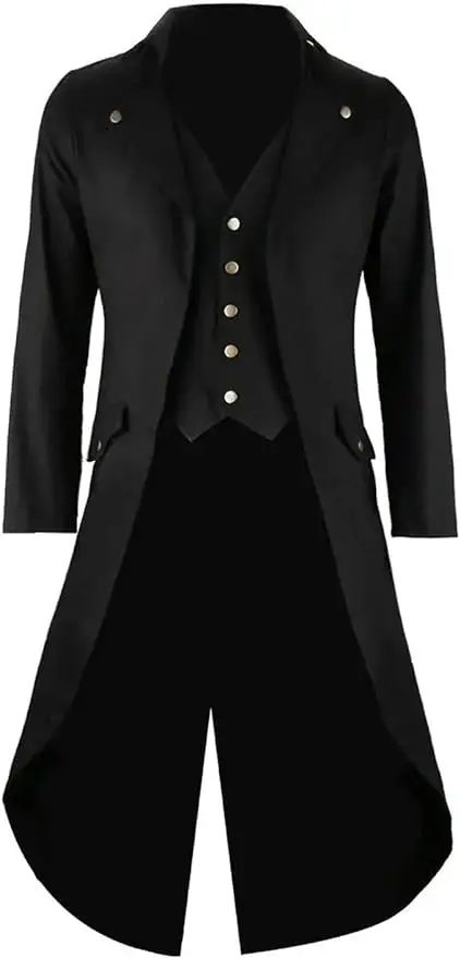 Schwarze Vintage-Frackjacke für Herren, ausgefallene coole Cosplay-Kostüm-Robe
