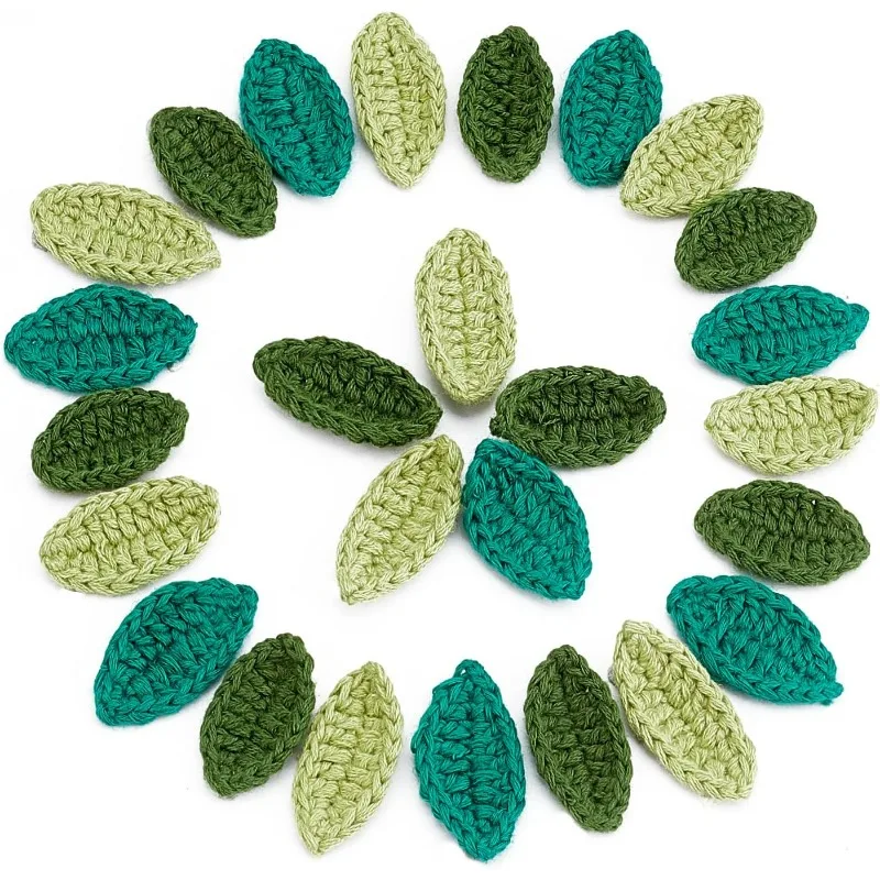 30pcs Handmade Crocheted Leaves in 3 Color Crochet Green Leaf Handmade Crocheted Flowers Leaves Small Leaf Applique Decorative