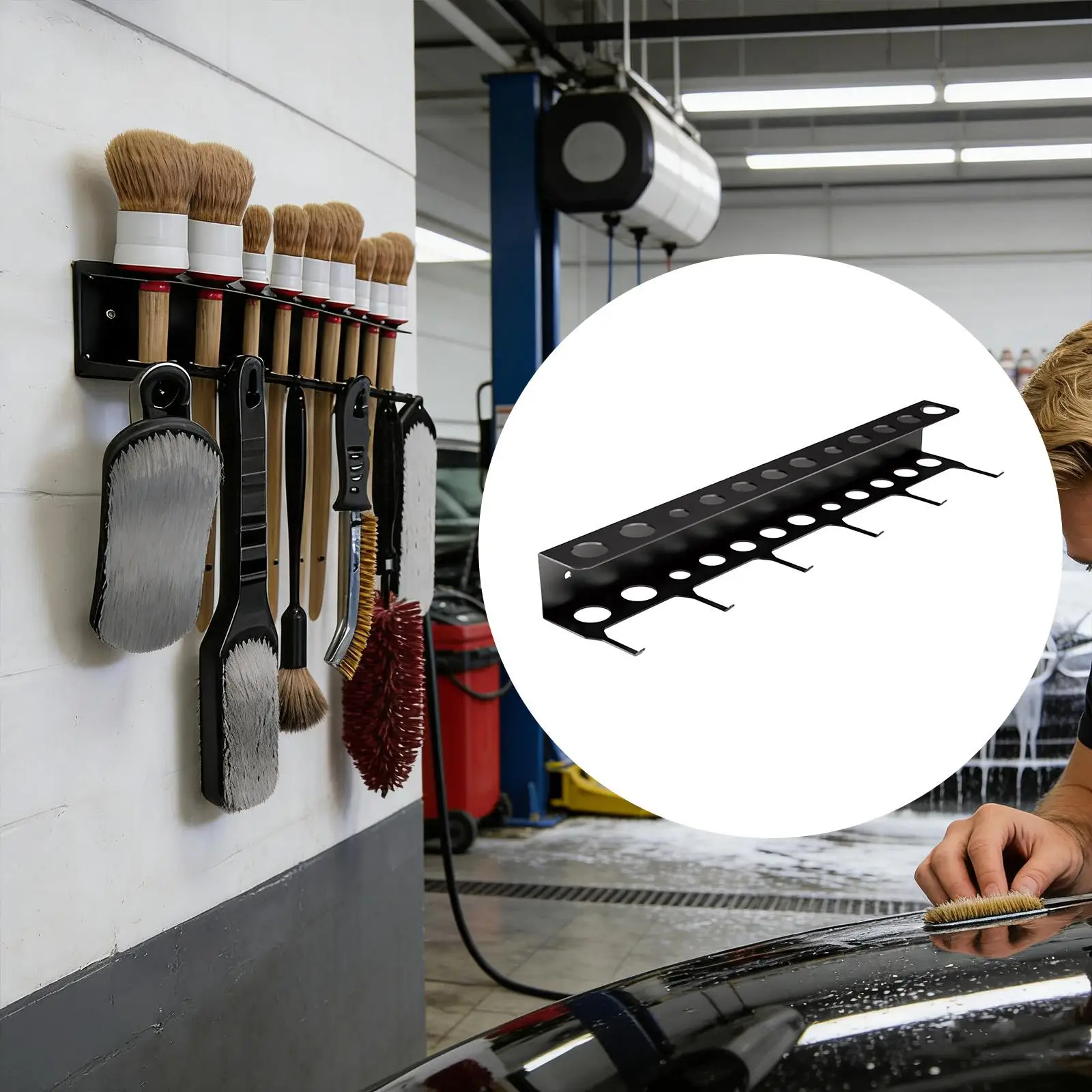 

Car Detail Brush Holder Tool Storage Rack Shelf Universal Space Saving Display for Cleaning Home Car Wash Towel Workshop